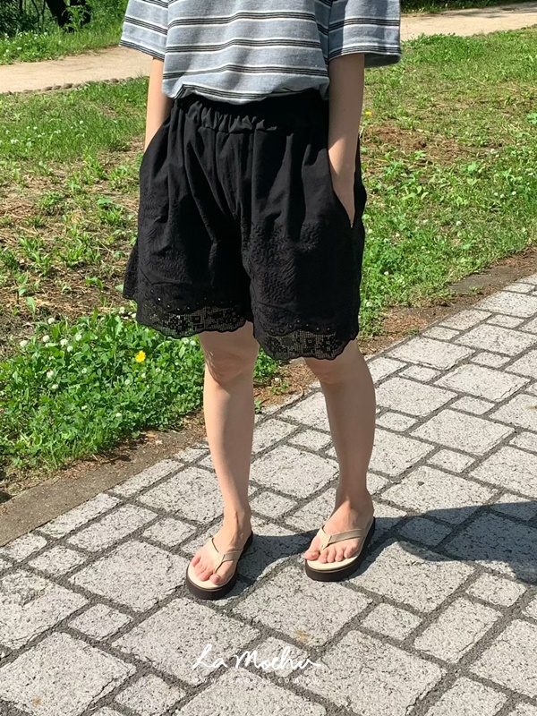寬腰頭蕾絲五分褲